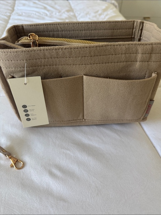 Handbags - Beige Insert Organizer with Exterior Pockets and Gold Hardware